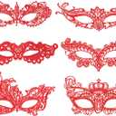 PENTA ANGEL Halloween Lace Masks 6Pcs Assorted Shapes Sexy Lady Venetian Masquerade Lace Eye Mask with Ribbon for Women (Red)