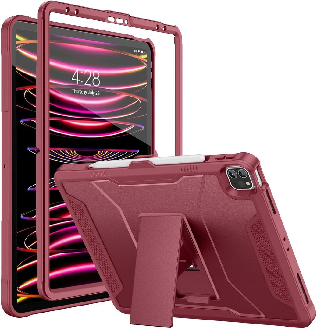 Soke Case for iPad Pro 12.9 Inch 6th/5th/4th Generation(2022/2021/2020 Release), Rugged Shockproof Protective Cover with Built-in Kickstand for Apple iPad Pro 12.9 - Dark Red