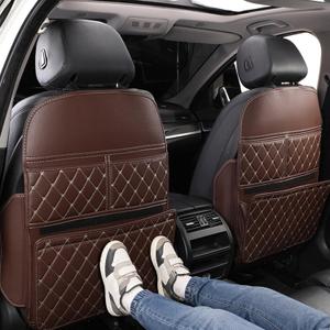 Anti-Kick Mats Seat Back Protector,Back Car Seat Protector Cover for Kids Feet with Storage Organizer,Protect Against Dirt and Scuffs,2 Pack (Brown)