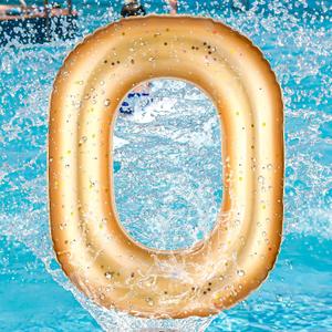 Number 0-9 Pool Float 20'' Gold Pool Birthday Party Decoration Large Inflatable Swimming Balloon for Summer Graduation Party Supplies Indoor Outdoor Backdrop Decor (Number 0)
