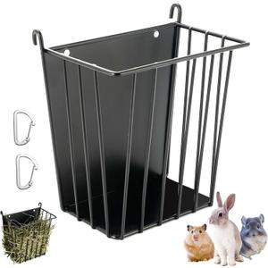 Upgrades 4pcs Hay Feeder Rabbit - Guinea Pig - Metal Frame Hay Rack with Adjustable Hook - Less Wasted - for Guinea Pig, Bunny, Chinchilla Cage Accessories - Bunny Feeder