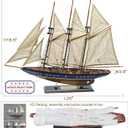 SAILINGSTORY Wooden Sailboat Model Ship Sailboat Decor 24" Schooner Atlantic 1:60 Scale Replica Blue and Walnut Antique Finish
