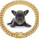 LEIFIDE Dog Chain Collar Diamond Link Puppy Collar 12 mm Wide Dog Necklace Metal Cat Chain Pet Crystal Necklace Jewelry Accessories for Small Medium Large Pet(14 Inch,Gold, AB Color)