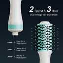 Dual Voltage Travel Hair Dryer Brush 4-IN-1 Portable Mini Hot Air Blow Dryer Straightener & Curler Brush, Titanium Round Blowout Styler Volumizer Tools, 110/240V US/EU/UK Plug for International Travel