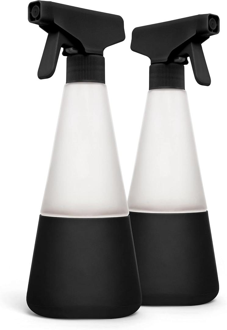 Cleancult Glass Spray Bottles (16oz, 2 Pack) - Refillable All Purpose Cleaning Spray Bottle - BPA-Free Plastic Nozzle & Non Slip Silicone Sleeve - Shatter Resistant, Dishwasher Safe - Matte Black