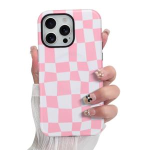 SOKAD Magnetic Checkered Phone Case for iPhone 16 Pro Max, Pink