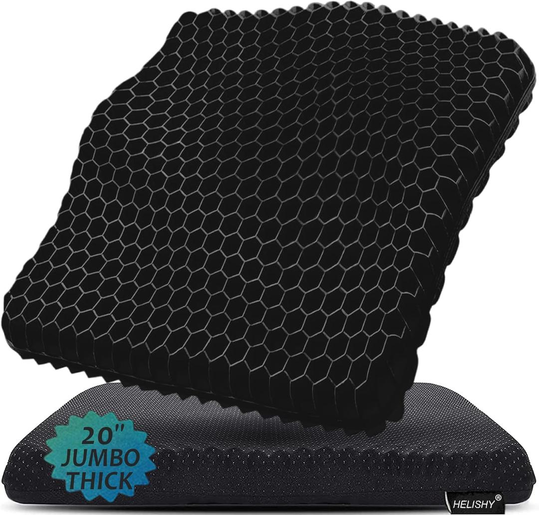20" Gel Seat Cushion for Long Sitting(Jumbo&Thick) Office Chair Cushion Wheelchair Cushions for Pressure Sores Non-Slip Desk Chair Car Seat Cushion Driving Sciatica & Back Pain Relief
