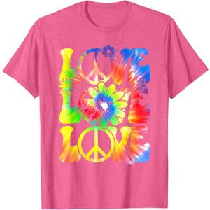 Groovy Tie Dye Love Retro 70's Hippie Vintage 70s Costume T-Shirt  (Pink Heather, XXL)