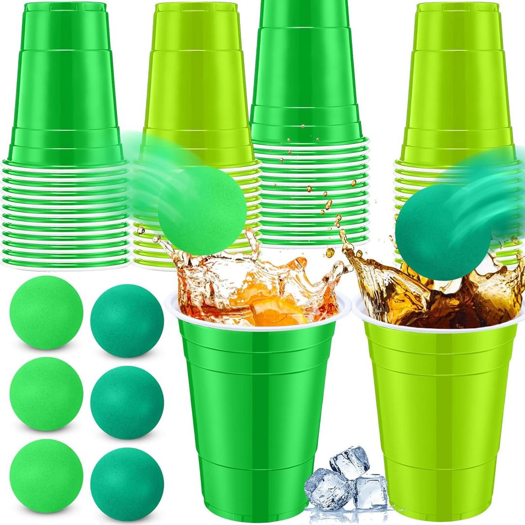 32pcs St. Patricks Day Party Games for Adult Include 24 Pcs 16oz Green Plastic Cups with 8 Balls, Shamrocks Irish Festival Party Decor, Juice Beverage, Outdoor Toss Game Favor Supplies