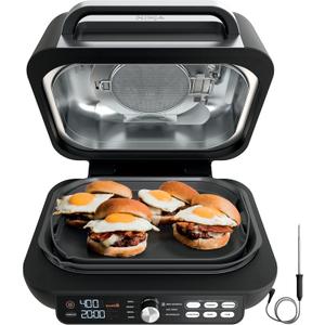Ninja IG651 Foodi Smart XL Pro 7-in-1 Indoor Grill/Griddle Combo, use Opened or Closed, Air Fry, Dehydrate & More, Pro Power Grate, Flat Top, Crisper, Smart Thermometer, Black
