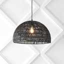 JONATHAN Y 20" Black Modern Bohemian Woven Rope LED Pendant Light Fixture, Adjustable Dome Ceiling Lamp for Kitchen Island, Rope Shade, Coastal Farmhouse Decor (JYL6504C)