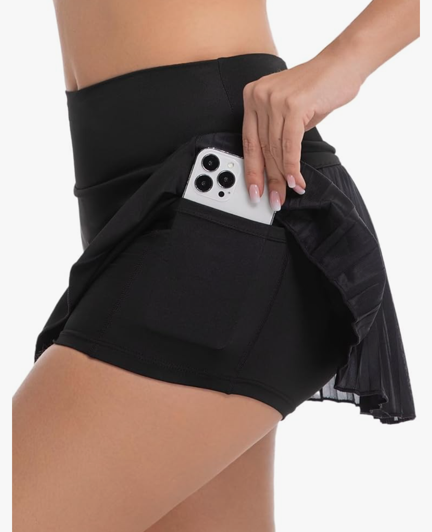 Women's Half Pleated Tennis Skirt with Built in Shorts Mini Flowy High Waist Athletic Skort with Zipper Pockets XXL