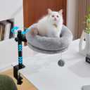 BYBYME Cat Desk Bed for Indoor Cats, Kitty Bed for Worktable Supports 44 lbs, 360 Rotation & Adjustable, Soft Cat Nest Desktop with Hanging Ball for Office Desks Home Tables, 12" in DiameterGray