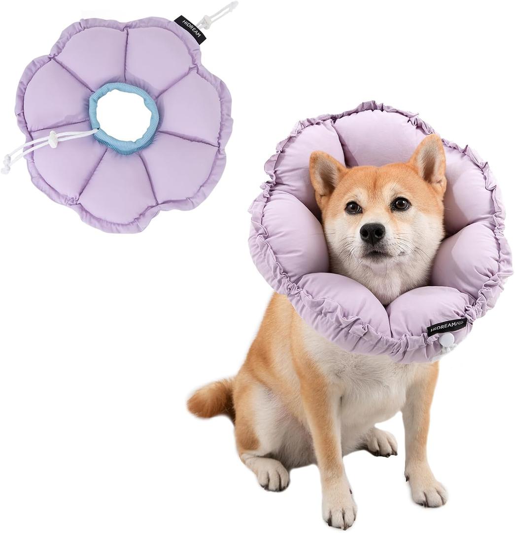 H HIDREAM Soft Dog Cones for Medium Dogs,Cute Adjustable Cone for Dogs to Stop Licking,Dog Recovery Collars & Cones that can Protect Head and Foot WoundsPurple Flower All-Season Style, XL