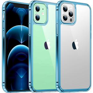 Temdan iPhone 12/12 Pro Case, [Not Yellowing] [Ultra Slim] Lightweight & Thin, Shockproof Protective, Screen & Camera Protection - Crystal Clear Blue