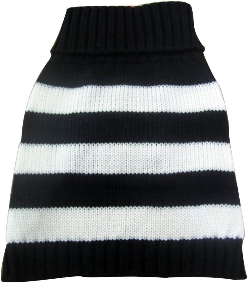 Turtleneck Stripes Pro Pet Clothes Dog Wool Classic Sweaters (Black &White Stripe, XXL)
