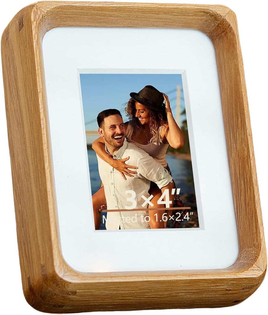 Ultrasound Picture Frame 3x4in, Mini photo frames for desk, Loose fit for cute wallet size baby photo, Horizontal & Vertical orientation, Tiny Rustic Natural Wood Home Decor, Optional 1.6x2.4 Mat