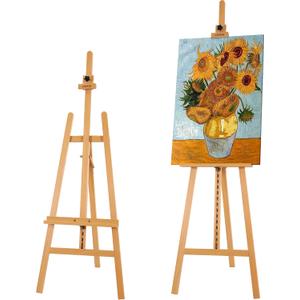 VISWIN Wooden Easel for Painting & Display, 57"-76" Adjustable Height Beech Wood Easel Stand for Canvas, Sign, Hold Canvas up to 43", Foldable Floor Art Easel for Adults, Artists, Beginners - Natural