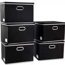 PRANDOM Extra Large Collapsible Storage Bins with Lids [5-Pack] Linen Fabric Foldable Storage Baskets Boxes Organizer Containers Cube with Cover for Bedroom Closet Office Nursery (22.8x15.75x13.8")