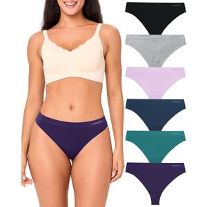 BAMBOO COOL Women's Thongs Seamless Moisture-Wicking Breathable Underwear High Stretchy Mid Waisted Panties Tagless 6 Pack (XXL)