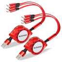 Multi USB C Retractable Cable 3.3FT 2-Pack, QC 3.0(3A) USB C Splitter Cable 3 in 1 with 3 Type C Ports, Fast Charging for iPhone 17/16/15 Series, iPad Pro, Samsung Galaxy S25, Sony, LG, PS5 (Dark Red)