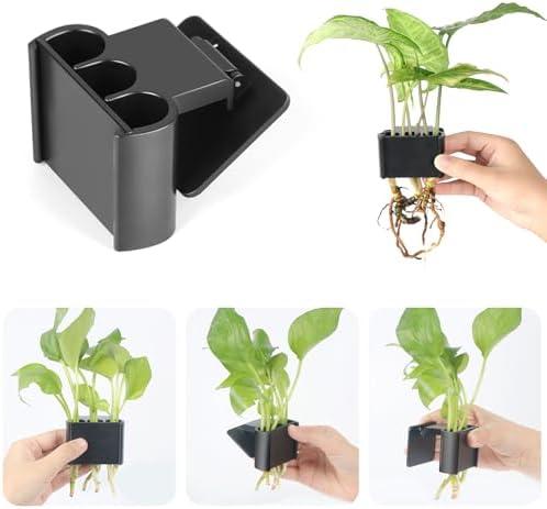 Ztzfacai 1 Pack Hanging Aquarium Plant Holder – 3 Holes Aquatic Plant Cups, Fish Tank Holder for Aquatic Plants, Ideal for Aquarium Tank Decoration(Black)