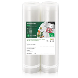 Bonsenkitchen Vacuum Sealer Rolls Bags, 5 Pack (2 Rolls 11" x 20' + 3 Rolls 8" x 20') Commercial Grade BPA Free Bag Rolls, Durable Customized Size Food Vac Bags for Storage and Sous Vide Cooking VB3211