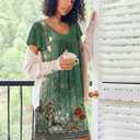 Ekouaer Nightgowns for Women Short Sleeve Sleep Shirts Pleated Night Dress V Neck Night Shirts Soft House Dress (Green, XXL)