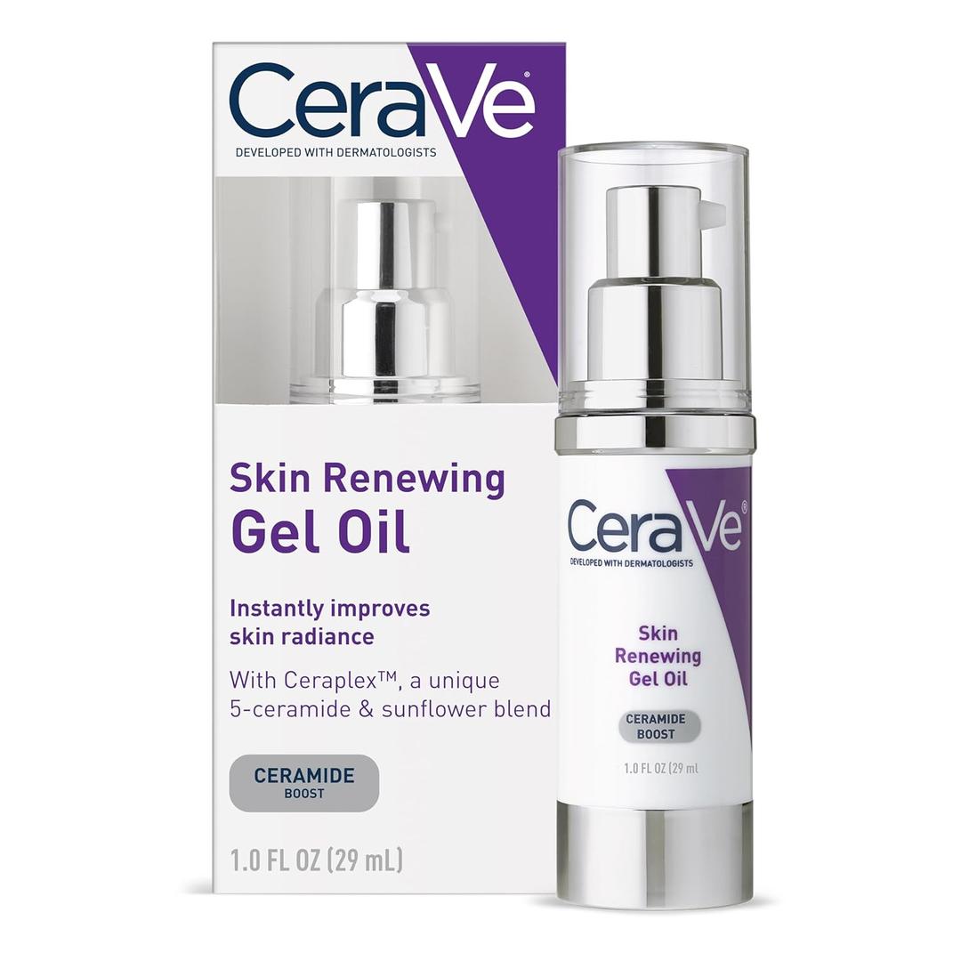 CeraVe Skin Renewing Gel Oil, Daily Hydrating Serum For Face With CeraPlex & Hyaluronic Acid, Gel Moisturizer For Face Hydrates & Smooths Skin, Non-Greasy, Fragrance Free & Non-Comedogenic, 1 Ounce