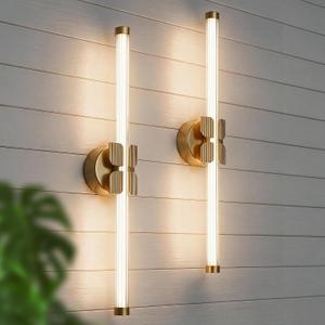 Wall Sconces Set of Two, 22.17" Rechargeable Wall Lights, Gold 8000mAh, Remote Control, 2-Way Mount, CRI95, Type-C & Over-Discharge Protection to Extend Battery Life for Bedroom & Hallway