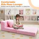 MeMoreCool Glow Pink Unicorn Tri-fold Sofa Bed for Kids, Foldable Futon Chair and Floor Couch, Convertible Trifold Mattress for Playroom