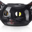 Vesici Vintage Black Cat Spooky Lantern Halloween Black Cat Candle Burner Ceramic Lantern Spooky Holiday Gothic Home Table Gifts for Halloween Table Centerpiece Room Decor