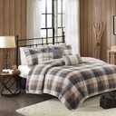 Madison Park Reversible Quilt Cabin Lifestyle Plaid Design - All Season, Breathable Coverlet Bedspread Bedding Set, Matching Shams, King/Cal King(104"x92"), Neutral 6 Piece