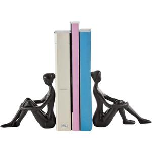 Brown Cast Iron Abstract Sitting Female Sculpture Pair Bookend Set of 2 - Tabletop Figurines for Desks, Accent Tables, or Shelves