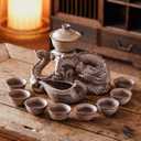 Zurucily Semi Automatic Tea Set Ceramic Teapot with Infuser Magic Teapot with 8 cups (Retro Dragon-D)