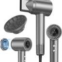 Hair Dryer, 150000 RPM Brushless Motor with 500M Negative Ions, Fast-Dry Lightweight Design, ThermoControl & Magnetic Nozzle/Diffuser, Low Noise Salon Blow Dryer for All Hair, Travel, Home (Gray)