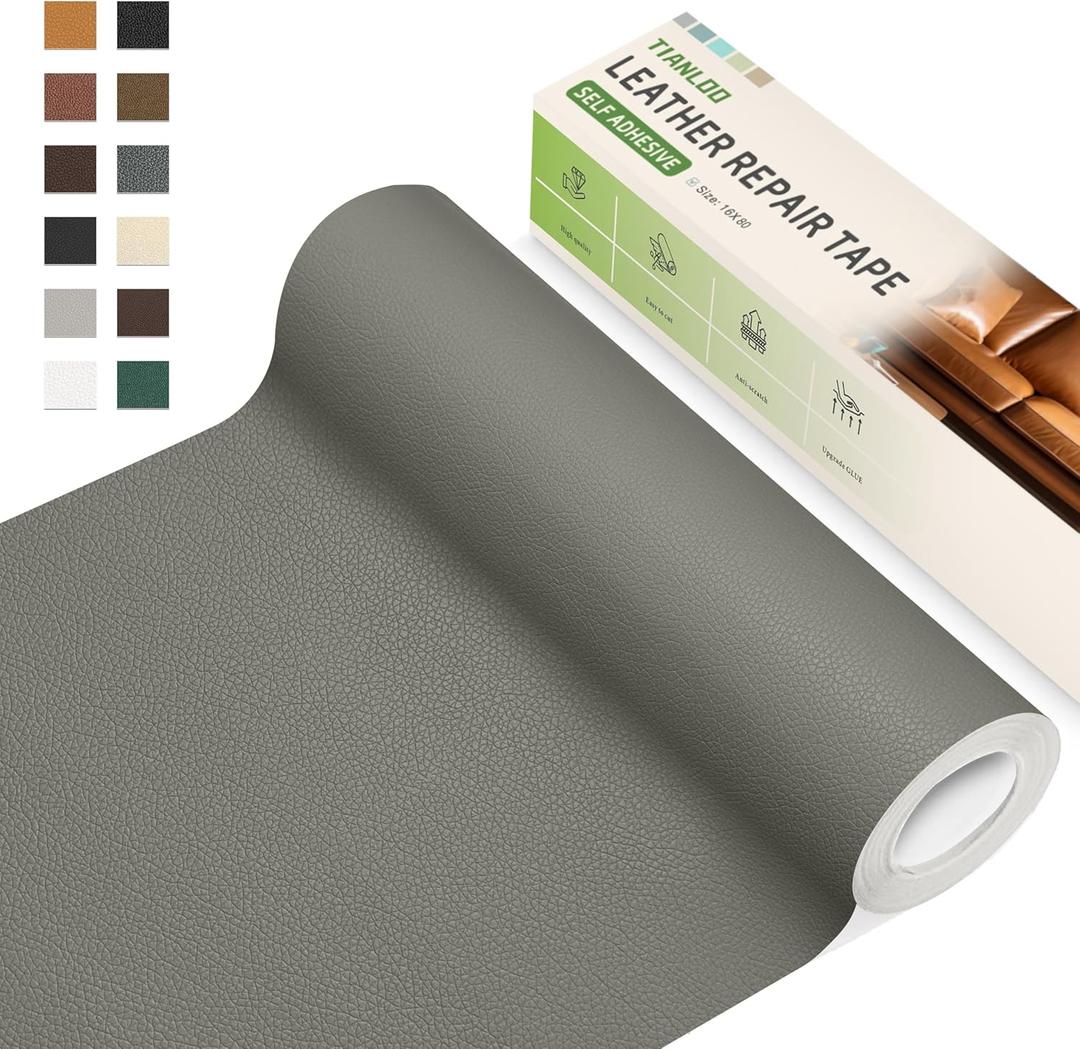 Leather Repair Tape16x80 Inch Self Adhesive Leather Repair PatchLeather Repair Kit for FurnitureCouches, Car Seats, Cabinets, Handbags(Dark Grey-Litchi Grain)