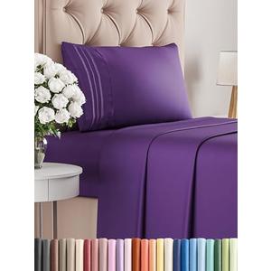 Twin XL Size 3 Piece Sheet Set - Comfy Breathable & Cooling Bed Sheets Set - Hotel Luxury Bedding for Women, Men, Kids, Teens, Boys & Girls - Deep Pockets, Ultra-Soft, Wrinkle Free - Oeko-Tex - Purple