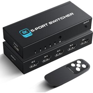 NEWCARE HDMI 2.1 Switch, 5-Port HDMI 8K Switch with Remote Supports 4K@120Hz, 8K@60Hz Auto CEC 3D HDCP2.3, Ultra HD HDMI Switcher Splitter Compatible with PS5/4/3, Xbox,roku, Fire Stick