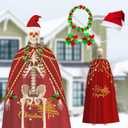 5 PCS 12ft Skeleton Christmas Costume Set Giant Clothes Outfit Accessories Includes Christmas Cloak Santa Hat Leis for Festival Holiday Garden Lawn Outdoor Decor, Skeleton Not Included
