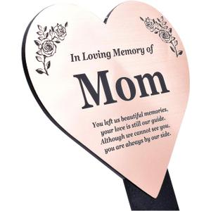 OriginDesigned MOM Heart Memorial Remembrance Plaque Stake - Metallic Silver/Gold/Copper Acrylic, Waterproof, Outdoor, Grave Marker, Tribute, Plant Marker (Copper)