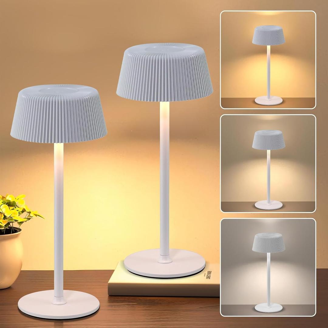 uuffoo Cordless Table Lamps Rechargeable Set of 2, Outdoor Table Lamp with 3 Color Stepless Dimming, Battery Operated Desk Night Light for Patio, Restaurant, Bedroom