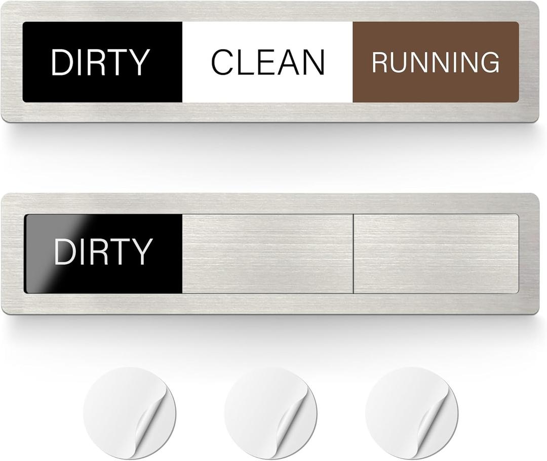 Dishwasher Magnet Clean Dirty Sign, 3 Options with Running, Stainless Steel Dishwasher Magnet Easy to Switch, Residue Free Adhesive Included