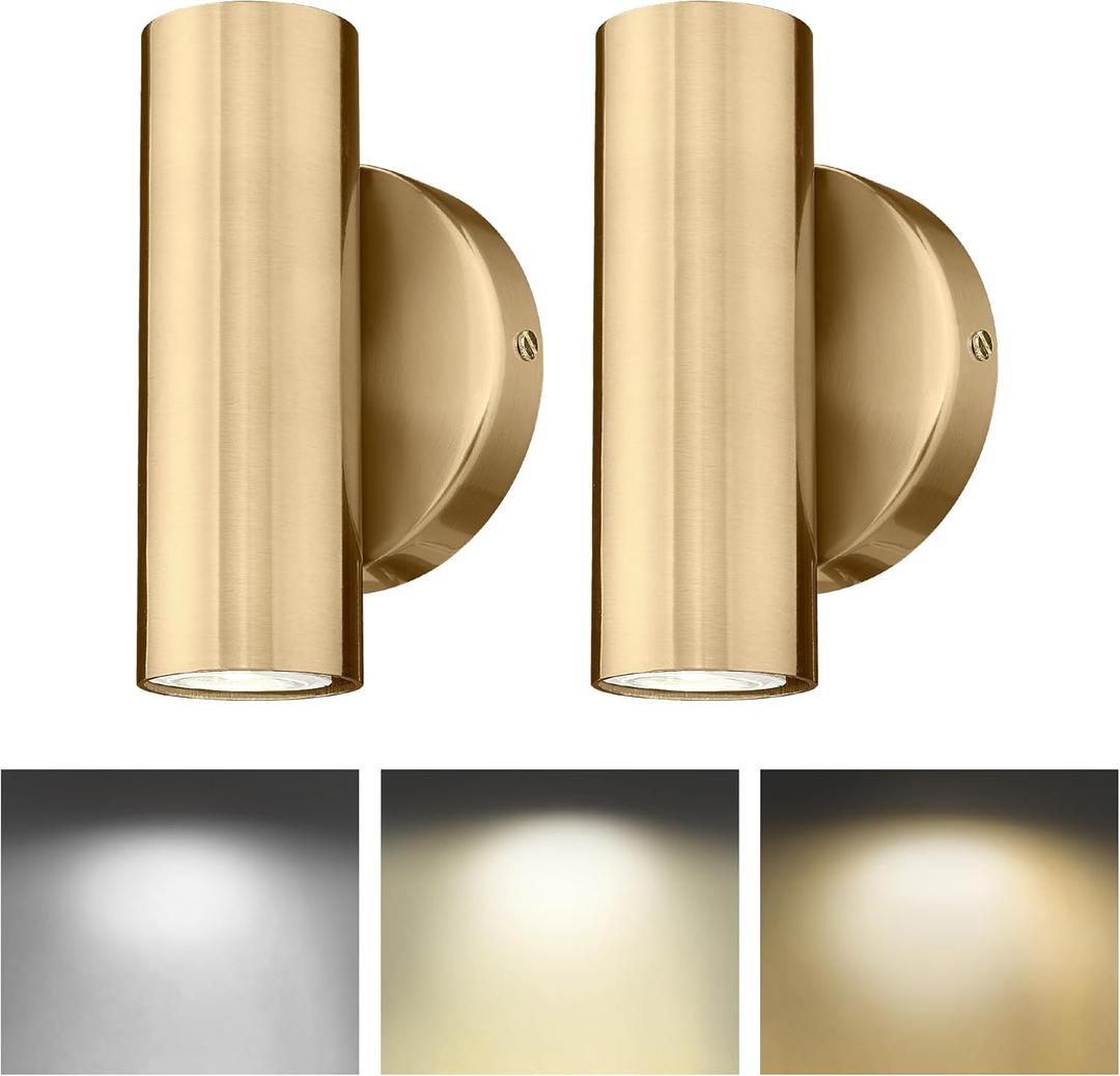 2-Light Wall Light, Brass Gold Wall Sconce, Indoor Up and Down Wall Lamp for Bedroom Bathroom Stair Entryway (2 Pack), WL4830-2W-BB-2PK