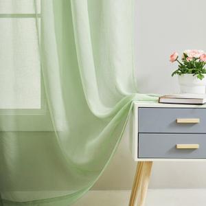 MYSTIC-HOME Sheer Curtains Green 95 Inches Long, Window Treatments Rod Pocket Drapes for Living Room, Bedroom, Semi Crinkle Voile Curtain Panels for Yard, Patio, Villa, Parlor, Set of 2, 52"x95"