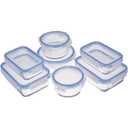 Amazon Basics Leak-Proof Glass Locking Lids Food Storage Containers, 14-Piece Set, 7 Count of Bases and 7 Plastic Lids, Clear, Blue, BPA Free