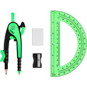 4 x Unjoo Compass for Geometry Set, 6 Inch Clear Protractor (Dark Green)
