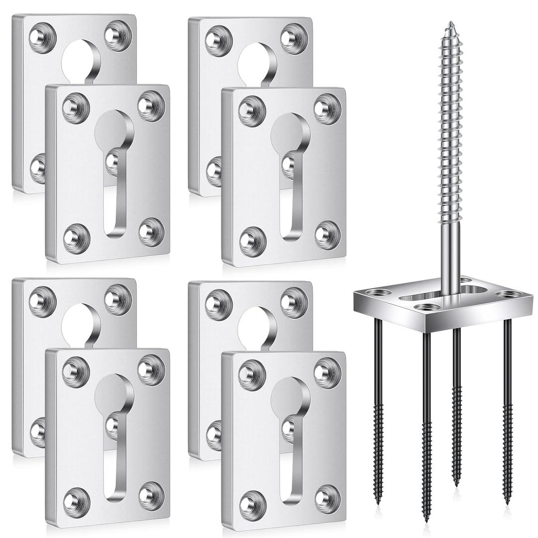 Shimeyao 8 Sets Newel Post Fastener Newel Post Mounting Kit Wood Handrail Installation Hardware Works on Finished Floors, Stairs, Ceramic Tile and Concrete, Rectangular (Silver)