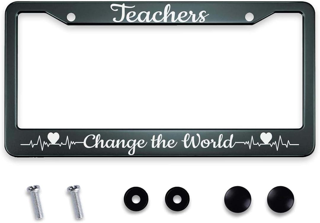 Smooffly Teacher Change The World Personalise License Plate Frames Metal License Plate Frame Car Universal Accessories Stainless Steel Cars Decor Fits Standard US Vehicles Size 12.2 x 6.3 in