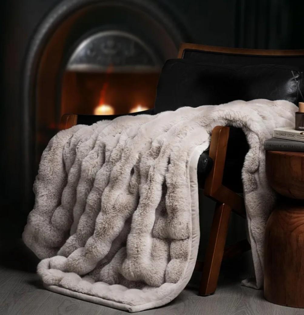 EverGrace Ultra Soft Luxury Fluffy Faux Rabbit Fur Throw Blanket, Thick Warm Bubble Throw for Bed, Cozy Plush Reversible Blankets for Couch, Chair, Sofa, Taupe, 60x80 Inches